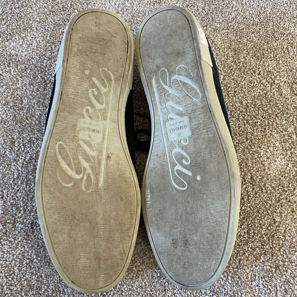 Gucci Low Top Leather and Suede Black Lace Sneakers Size 8 - Picture 3 of 10